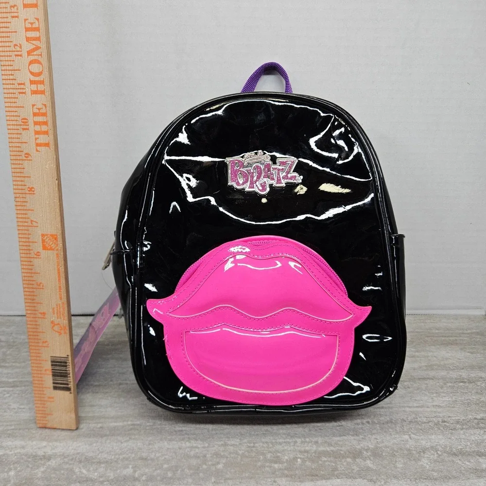 Bratz‎ Mini Backpack Black Patent Pink Lips Y2K Style Kids Girls New With Tags